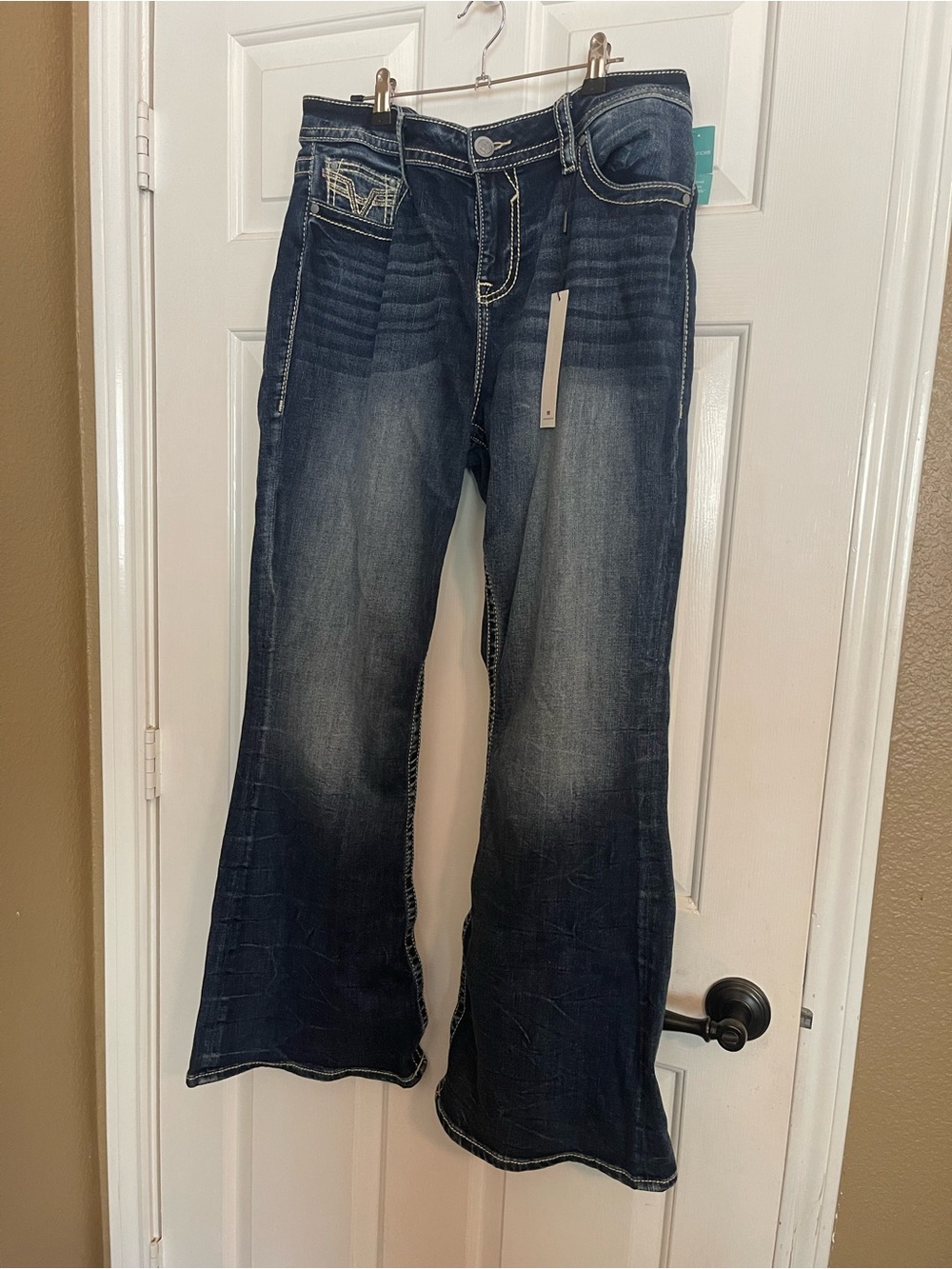 Vigoss Dark Blue Distressed Flared Jeans